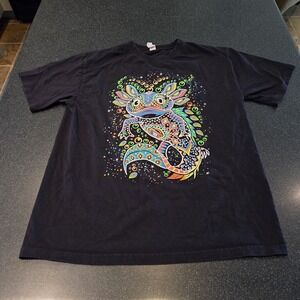 Axolotl Psychedelic Art T-Shirt Mens Large Black Euro‎ Cotton Comfort